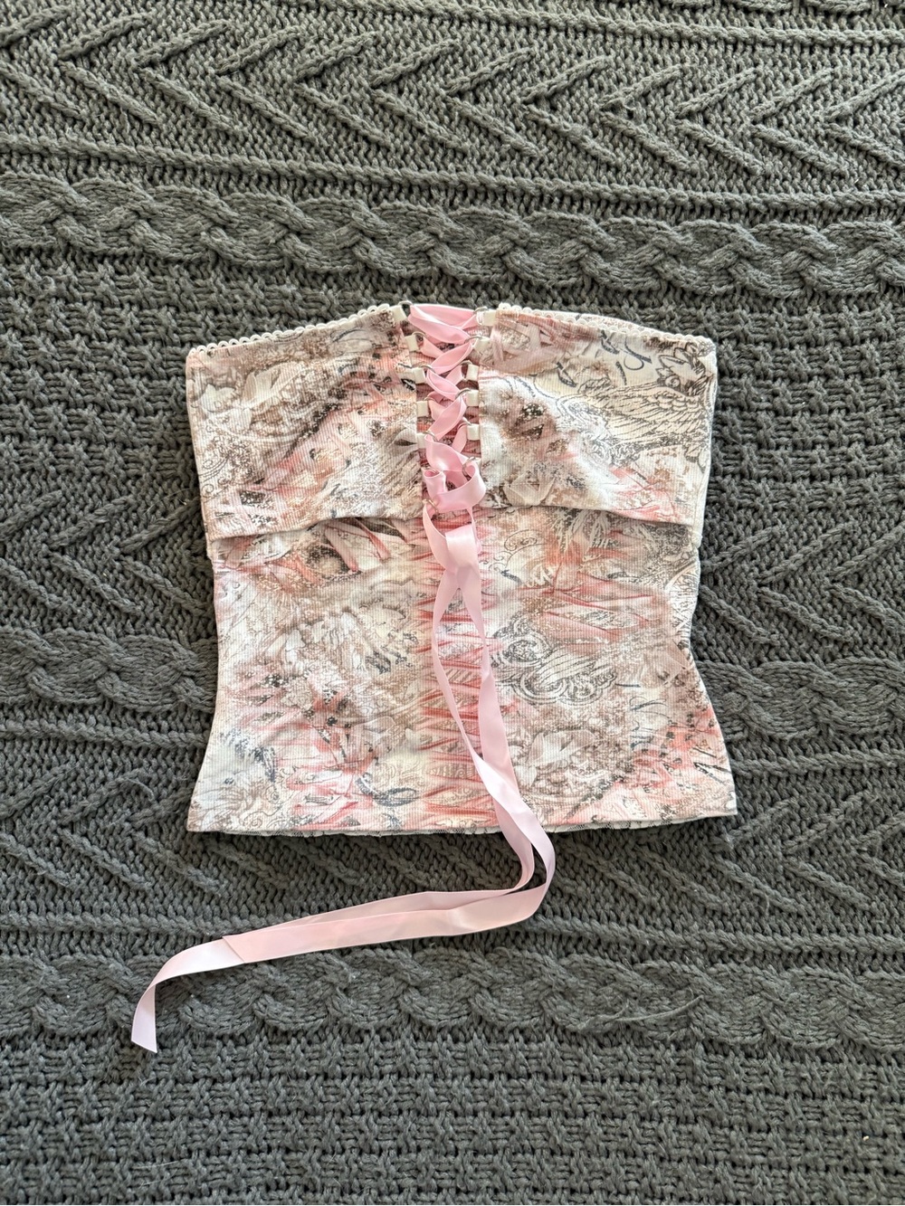 I.AM.GIA Santi Top - Pink and Cream Lace-Up Strapless Top